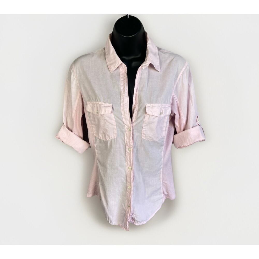James Perse Slub Shirt Women Sheer Comfort Pink Roll Tab Sleeves Size 3